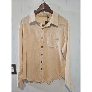 ZAAYO Women'S Cotton Sz Large V Neck Button Down Shirt Long Sleeve